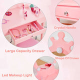 Vabches Kids Makeup Vanity with Lights and Mirror,Little Girl Vanity Table and Chair Set,Cute and Sturdy,Pink Vabches