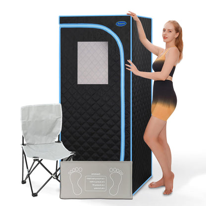 Portable Sauna Tent, Extra Space Size 1-Person Infrared Sauna,Extra Space Size Far Infrared Sauna Tent,with Heating Foot Pad,Portable Chair (L31.5 x W31.5 x H68.9, Black)