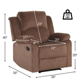 CANMOV Manual Recliner Chair, Soft Fabric Overstuffed Recliner Single Sofa Chair for Living Room Bedroom, Heavy Duty and Safety Reclining Mechanism, Light Brown CANMOV