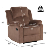 CANMOV Manual Recliner Chair Set of 2, Soft Fabric Overstuffed Recliner Single Sofa Chair for Living Room Bedroom, Heavy Duty and Safety Reclining Mechanism, Light Brown CANMOV