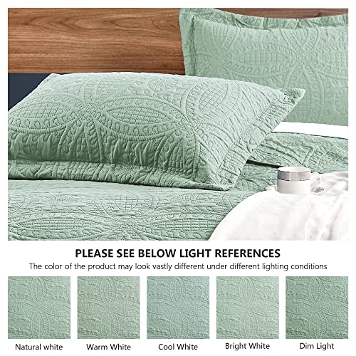 Love's cabin Twin Quilt Set Sage Bedspreads - Soft Bed Summer Lightweight Bedspread Comforter - Modern Style Coin Pattern Coverlet for All Season - 2 Pieces (1 Quilt, 1 Pillow Sham) Love's cabin