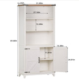 Joaxswe 5 Tier Bookshelf 70in Tall Bookcase with Barn Doors and Storage Cabinet, White Farmhouse Book Shelf with Adjustable Shelves, Wood Freestanding Display Bookshelves for Bedroom, Kitchen (2PCS) Joaxswe