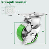 Humagineer 4 Inch Heavy Duty Industrial Grade Caster Set of 4, Industrial Swivel Casters with Brake, Maintenance-Free Aluminum Core PU Wheels 3600 LBS, Durable Casters Wheels for Industrial, Equipment Humagineer