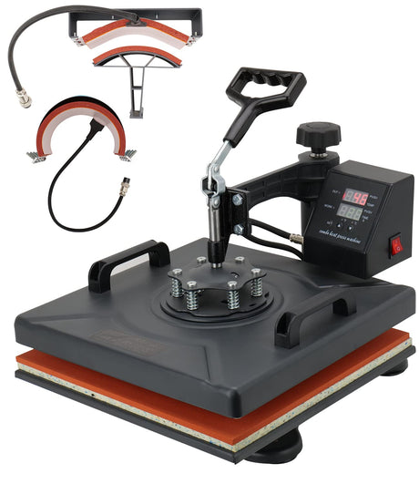 Heat Press Machine 12x15 Inch, 8-in-1 Sublimation Multi-Function Transfer Printer for T-Shirts, Hats, Mugs, Plates, 360 Degree Swing-Away Design, Digital Control Generic