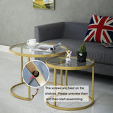 HEONITURE Gold Nesting Coffee Table Set of 2, Small Glass Nesting Tables for Living Room Bedroom, Accent Tea Table with Metal Frame HEONITURE