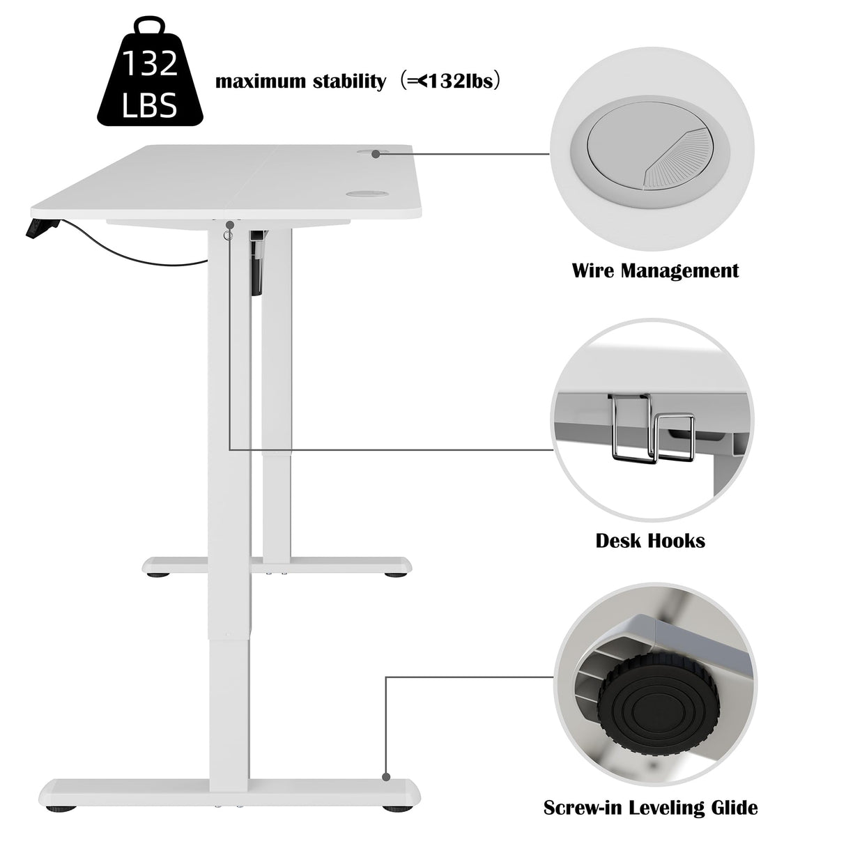 Meilocar Height Adjustable Electric Standing Desk, Adjustable Desk Standing Desk with Memory Controller, White Adjustable Standing Desk with Splice Board, 48" x 24" Tabletop (White Top + White Frame) Meilocar