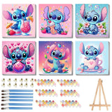 nekpiahu 6 Pack Cartoon Paint by Numbers for Kids with Framed Canvas-with Wooden Easel, Paint by Number for Kids Ages 4-8-12, DIY Easy Acrylic Oil Painting Kits for Home Wall Decor (8X8inch) nekpiahu