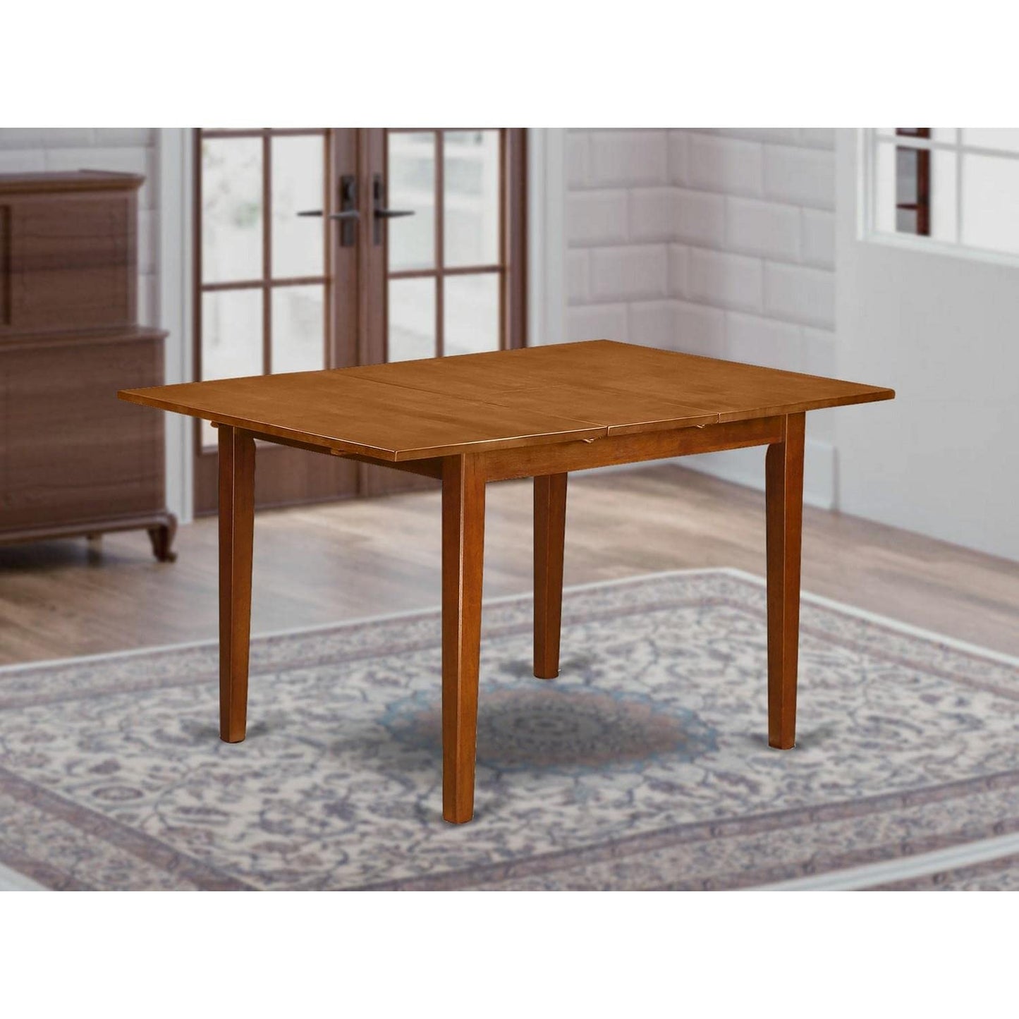 East West Furniture MLT-SBR-T Milan Kitchen Dining Rectangle Wooden Table Top with Butterfly Leaf, 36x54 Inch, Saddle Brown - WoodArtSupply