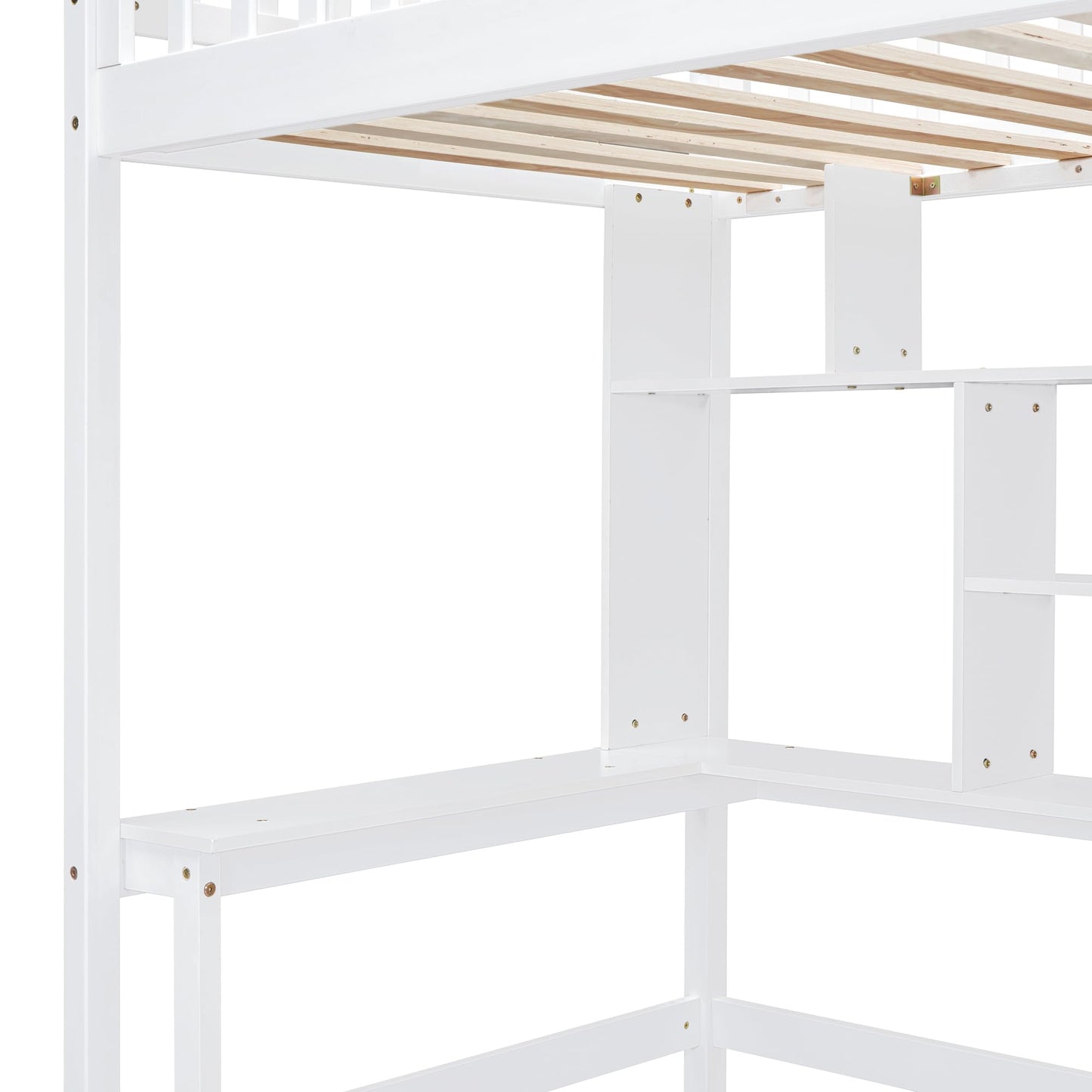 DRELOFT Twin Loft Bed with Desk, Stairs, Shelves, and Wardrobe in White - WoodArtSupply