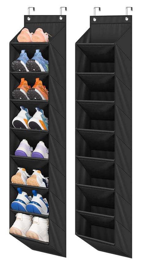 SLEEPING LAMB 2 Pack Narrow Over The Door Shoe Organizer with 8 Large Deep Pockets, Hanging Shoe Rack for Closet Door Storage for Boots, Sneakers (Black) SLEEPING LAMB