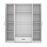 Quarte Modern 4-Door Wardrobe with Drawers, Dressing Mirror and Hanging Rail, Freestanding Armoire Wardrobe Closet,Clothes Storage Cabinet Organizer Quarte
