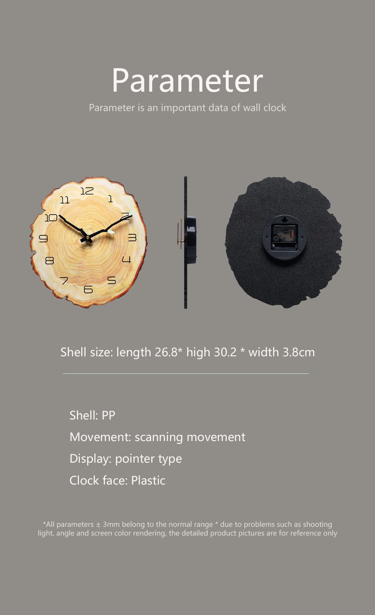 funsec 12 Inch Annual Ring Wall Clock Wood Grain Clock Leaf Tree Stump Clock Creative Silent Clock Quartz Clock Battery Powered Arabic Numerals Decorative Home Living Room Office Size:10.55"Wx11.88"H funsec