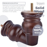 Btowin 4 inch Solid Wood Furniture Legs, 4Pcs Wooden Turned Bun Feet with Threaded 5/16'' Hanger Bolts & Mounting Plate & Screws for Sofa Couch Chair Ottoman Loveseat Btowin