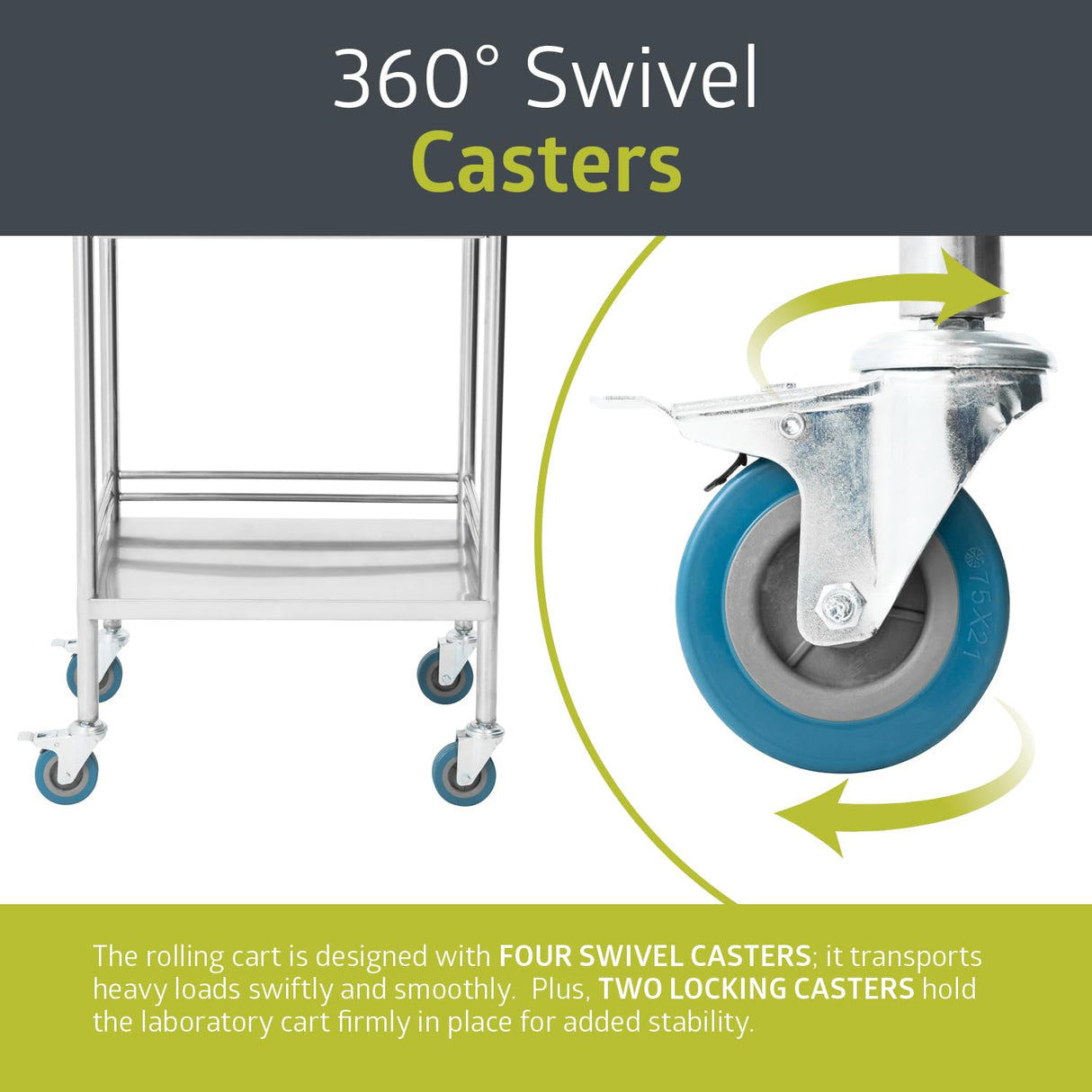 Pearington 2-Tier Rolling Medical and Lab Storage Cart, Large Capacity Portable Cart with Sealed Top and Silent Wheels for Lab, Clinic, Salon, and More, 19.65'' L x 15.72'' W Pearington