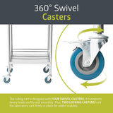 Pearington 2-Tier Rolling Medical and Lab Storage Cart, Large Capacity Portable Cart with Sealed Top and Silent Wheels for Lab, Clinic, Salon, and More, 19.65'' L x 15.72'' W Pearington