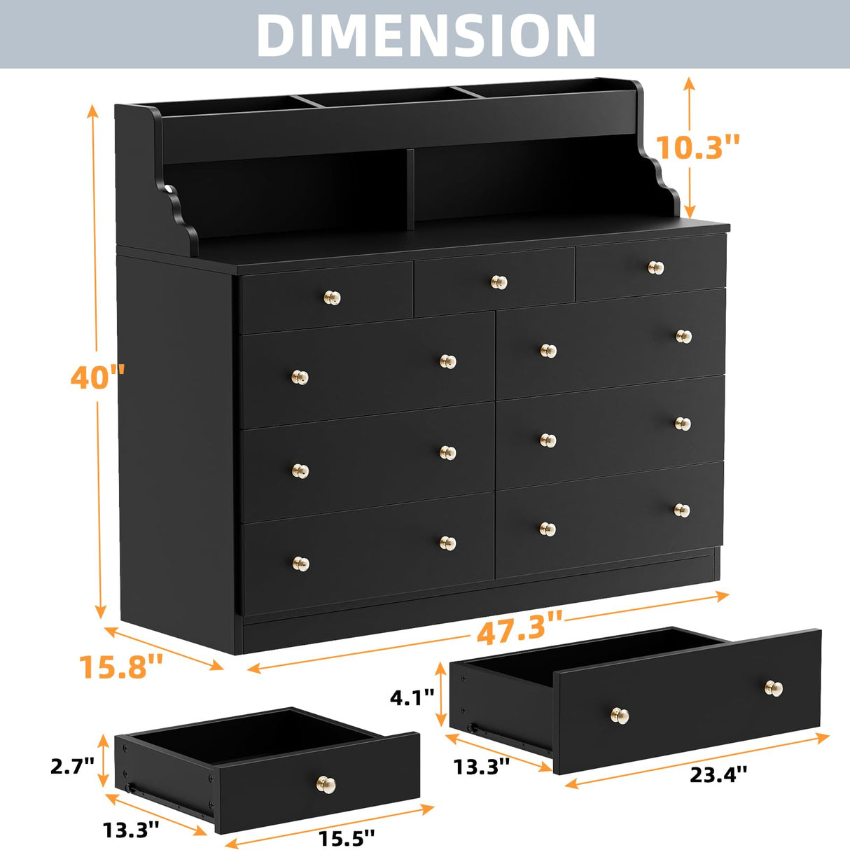 Yeyawomy 9 Drawers Dresser with LED Light, Dresser for Bedroom with Power Outlet, Modern Chest of Drawers, Storage Dresser with Open Storage Space, Dressers & Chests of Drawers for Closet (Black) Yeyawomy
