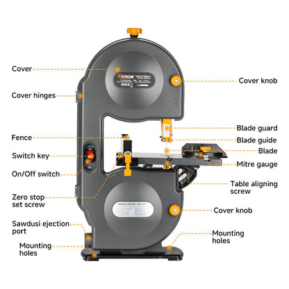 HOTECHE 7-1/2-Inch Band Saw, 3-Amp, Max Cutting Depth 3.2-Inch Width 7.5-Inch,Tilting Range 0-45° for Precision Woodworking and Metal Cutting - WoodArtSupply