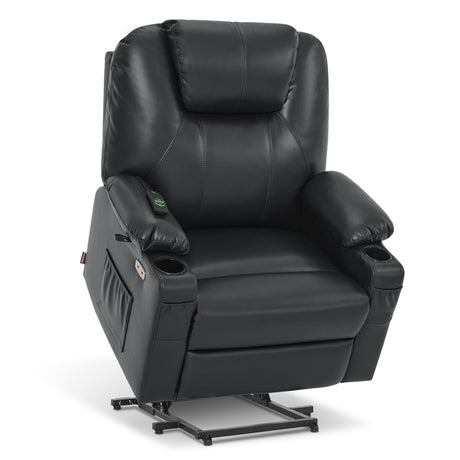 MCombo Oversized Power Lift Recliner Chair for Elderly, Lift Chair with Heat and Massage for Big and Tall, USB&Type C Ports, Cup Holders, Faux Leather R7510 (Black, Large-Wide) MCombo