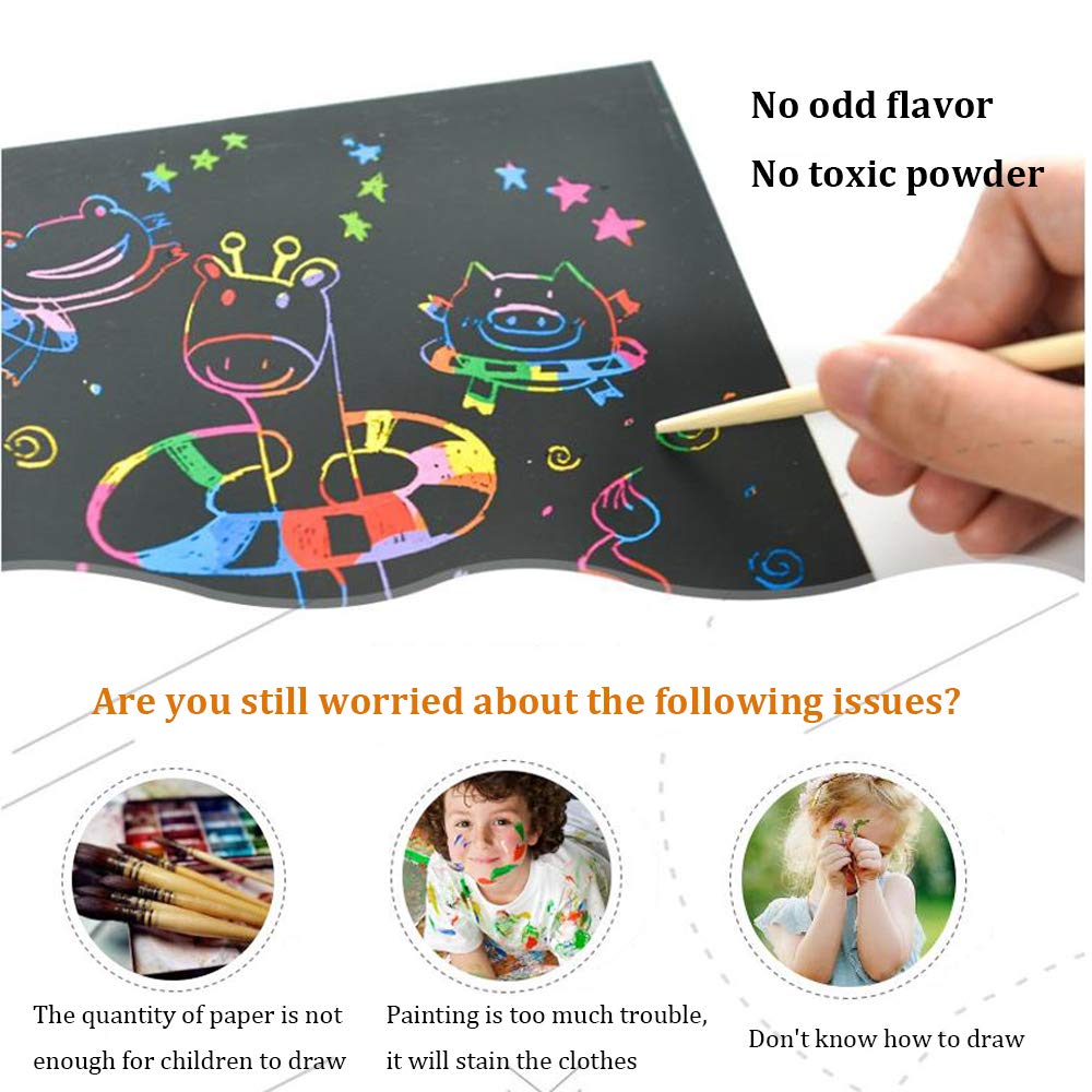 Art Set for Kids Rainbow Magic Scratch Off Paper Black Scratch Sheets Notes Cards Boards Doodle Pads Childrens Crafts Projects Kit for Girls Boys Adults Birthday Christmas Gift Yibeishu
