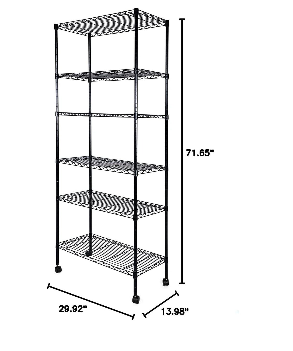 Simple Deluxe 6-Tier Shelving Units, 29.92'' W x 13.98'' D x 71.65'' H Adjustable Wire Shelving with Hanging Hooks and Wheels, Black Simple Deluxe