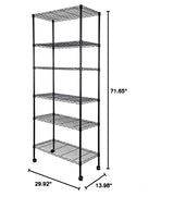 Simple Deluxe 6-Tier Shelving Units, 29.92'' W x 13.98'' D x 71.65'' H Adjustable Wire Shelving with Hanging Hooks and Wheels, Black Simple Deluxe