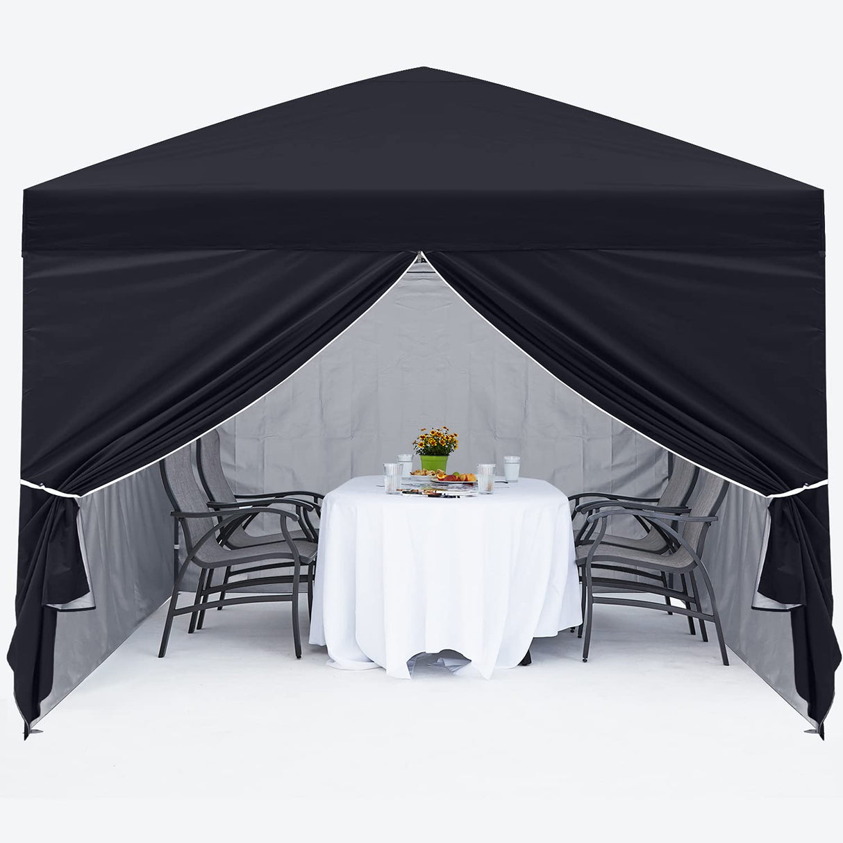 MASTERCANOPY Pop Up Canopy Tent 10x10 with Church Window Sidewalls（10x10,Black） MASTERCANOPY