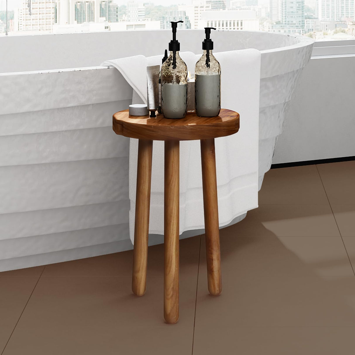 JOLLYMER 11.8" Round 18" Tall Wood Plant Stand | Teak Wood Accent Stool | Accent Table |Side Table JOLLYMER