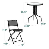Best Choice Products 3-Piece Patio Bistro Dining Furniture Set w/Textured Glass Tabletop, 2 Steel Folding Chairs, Polyester Fabric - Black Best Choice Products
