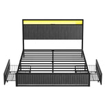 ROLETALENT Full Size Bed Frame with Headboard and Storage,Upholstered Bed Frame Full with Charging Station & LED,Velvet Platform Bed Frame with 2 Drawers,Metal Support,No Box Spring Needed，Dark Grey ROLETALENT