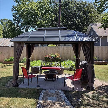 10' x 12' Hardtop Gazebo Outdoor Aluminum Gazebo Arc Grill for Patios Deck Backyard,Galvanized Steel Double Roof,Curtain&Netting by domi outdoor living…