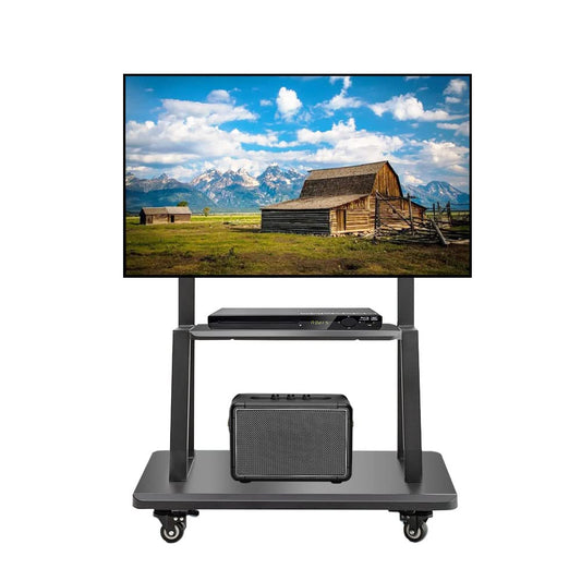 Hellsehen Mobile TV Stand,Rolling TVs Cart on Wheels Height Adjustable Heavy-Duty Floor Stand Base for 32-75 Inch LCD LED OLED Flat Panel Screens Smartboard Movable Holds up to 100lbs with Shelf