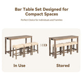 YWUFUART 59" Counter Height Bar Table Set with Power Outlet, Industrial Breakfast Table with 3 Padded Stools, 4 Piece Bar Table and Chairs Set for Living Room, Dining Room, Brown YWUFUART