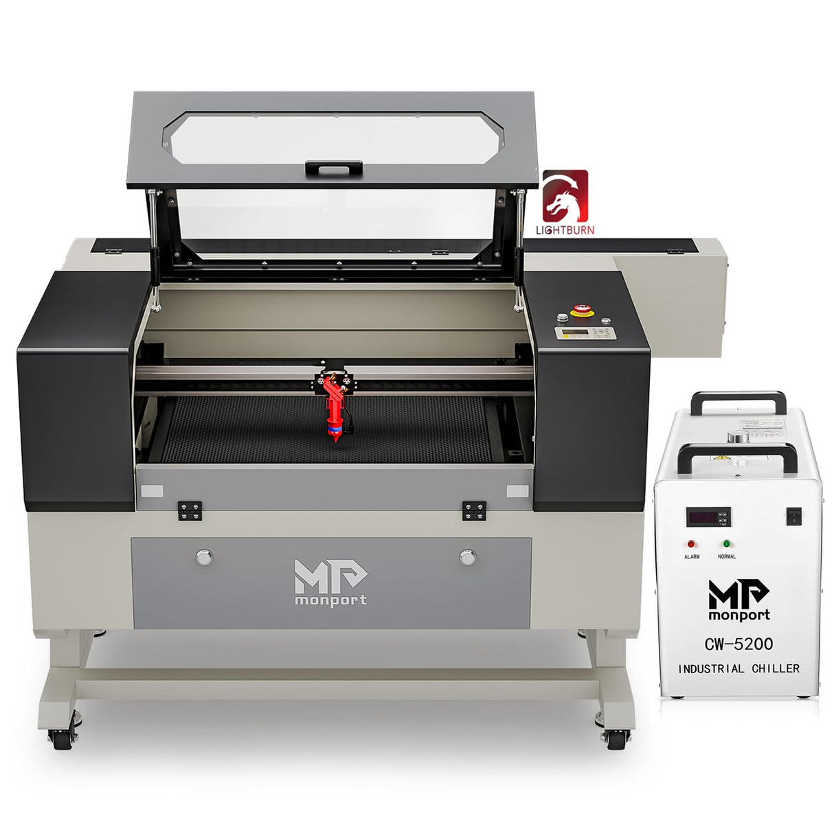 Monport 80W CO2 Laser Engraver＆Water Chiller with Lightburn,20"x28" Laser Engraving Cutting Machine with Autofocus 4 Way Pass Air Assist Bracket Commercial Laser Cutter for Wood Glass Acrylic More... Monport