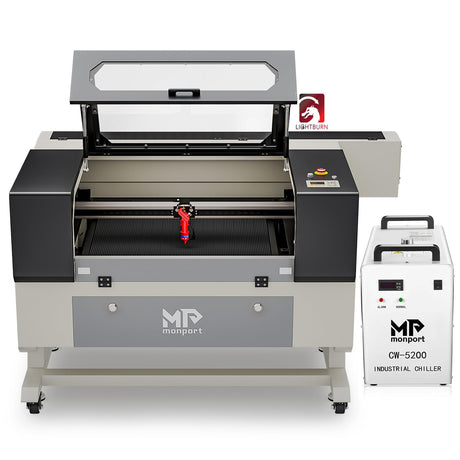 Monport 80W CO2 Laser Engraver＆Water Chiller with Lightburn,20"x28" Laser Engraving Cutting Machine with Autofocus 4 Way Pass Air Assist Bracket Commercial Laser Cutter for Wood Glass Acrylic More... Monport
