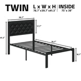 Fluest Twin Bed Frame with Headboard PU Leather Upholstered Bed Frame Platform,All Metal Slats Support Platform Bed Frame with Storage Space,Easy Assembly,Noise Free,No Box Spring Needed,Black Fluest
