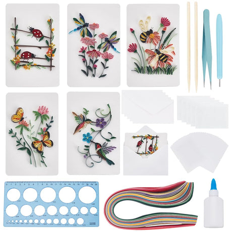 WEBEEDY 20 Sets Paper Quilling Kit for Adults Beginners,Spring Animal Flower Greeting Cards Making Kit with Instruction Tutorial,Handmade Bee Butterfly Dragonfly Quilling Card for Friends Families WEBEEDY