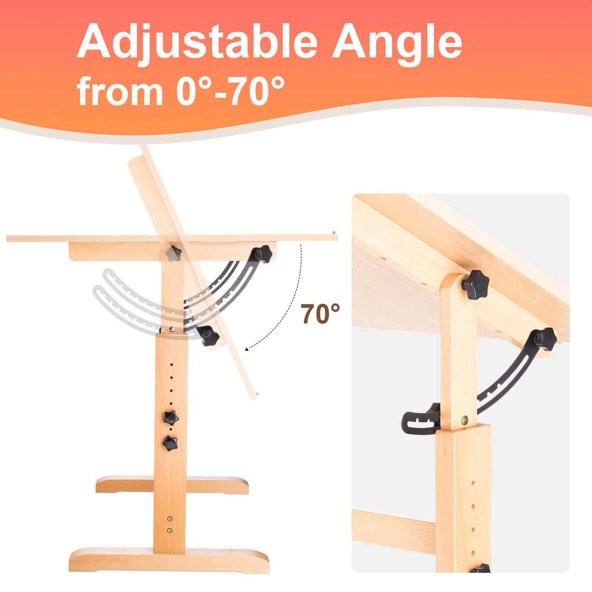 Falling in Art Wooden Drafting Table and Stool Set, 30" x 42" Adjustable Height and Angle Solid Wood Drawing Desk for Adults, Artist Craft Table for Painting Artwork, Reading, and Writing Falling in Art