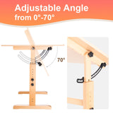Falling in Art Wooden Drafting Table and Stool Set, 30" x 42" Adjustable Height and Angle Solid Wood Drawing Desk for Adults, Artist Craft Table for Painting Artwork, Reading, and Writing Falling in Art