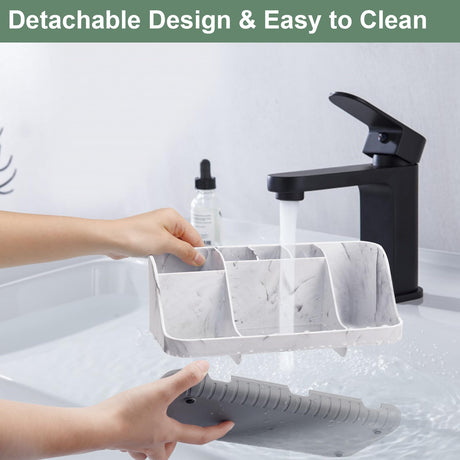 GFWARE Marble Bathroom Countertop Organizer - Detachable 7 Slots Kids Electric Toothbrush and Toothpaste Holde Drainage for Bathroom Accessories Organization Counter Vanity Storage, Grey GFWARE