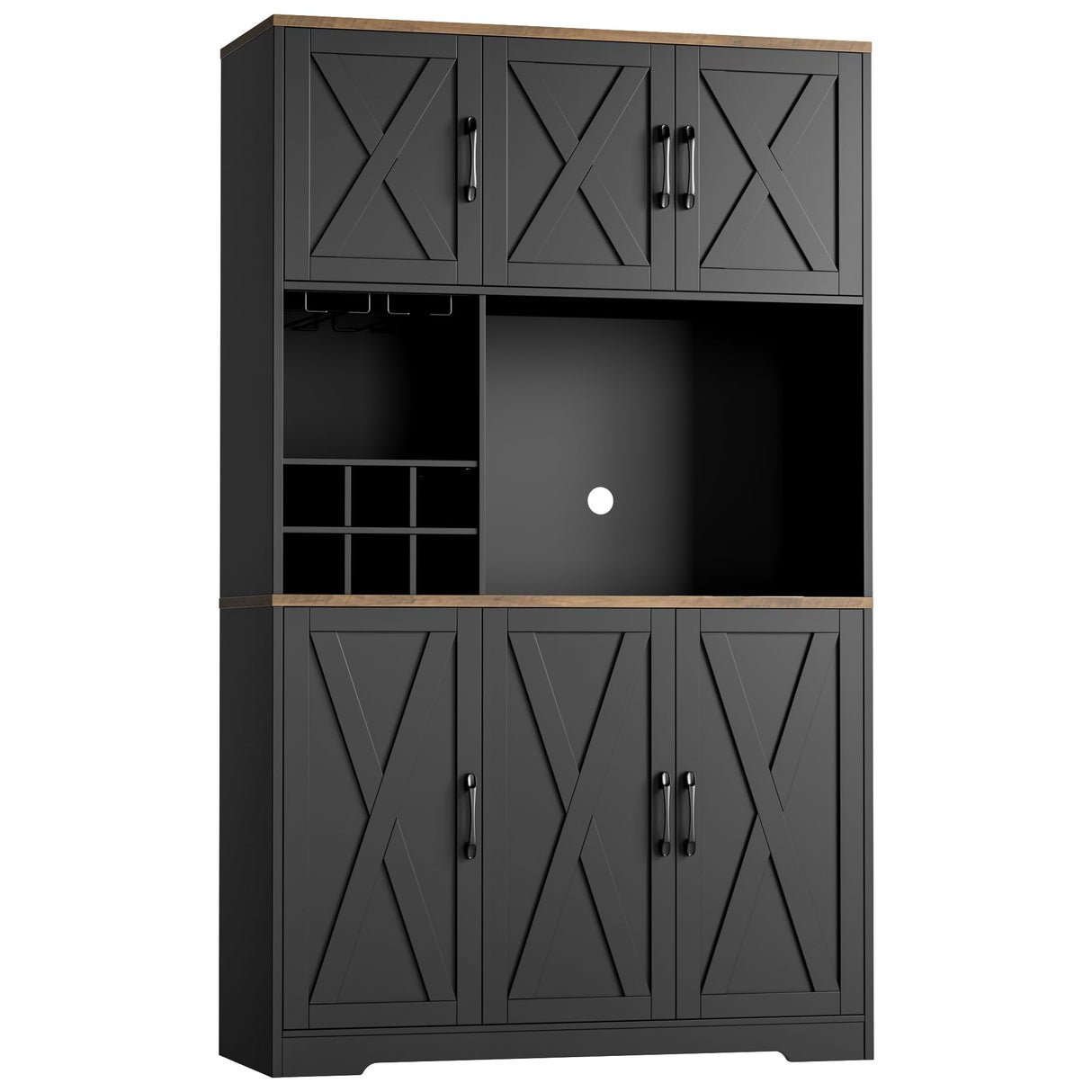 HOSTACK Kitchen Pantry Storage Cabinet, 71" Tall Food Pantry Cabinet with Microwave Stand, Farmhouse Kitchen Hutch Cabinet, Coffee Bar Hutch with Wine Rack for Dining Room, Living Room, Black HOSTACK