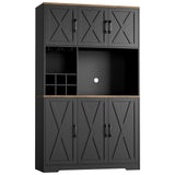 HOSTACK Kitchen Pantry Storage Cabinet, 71" Tall Food Pantry Cabinet with Microwave Stand, Farmhouse Kitchen Hutch Cabinet, Coffee Bar Hutch with Wine Rack for Dining Room, Living Room, Black HOSTACK