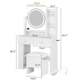 DWVO Makeup Vanity Desk with LED Lighted Mirror, White Vanity Set with Charger Station, Small Spaces Vanity Table, Adjustable 3 Lighting Modes, Makeup Table with Chair for Girl, 31.5in(L), Upgraded DWVO