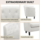 Emma Loveseat, Button Tufted Faux Leather Barrel Loveseat, Midcentury Modern 2 Seater Sofa Couch, Small Loveseat for Small Spaces, Bedrooms, Couches for Living Room, Easy Tool-Free Assembly - White Naomi Home