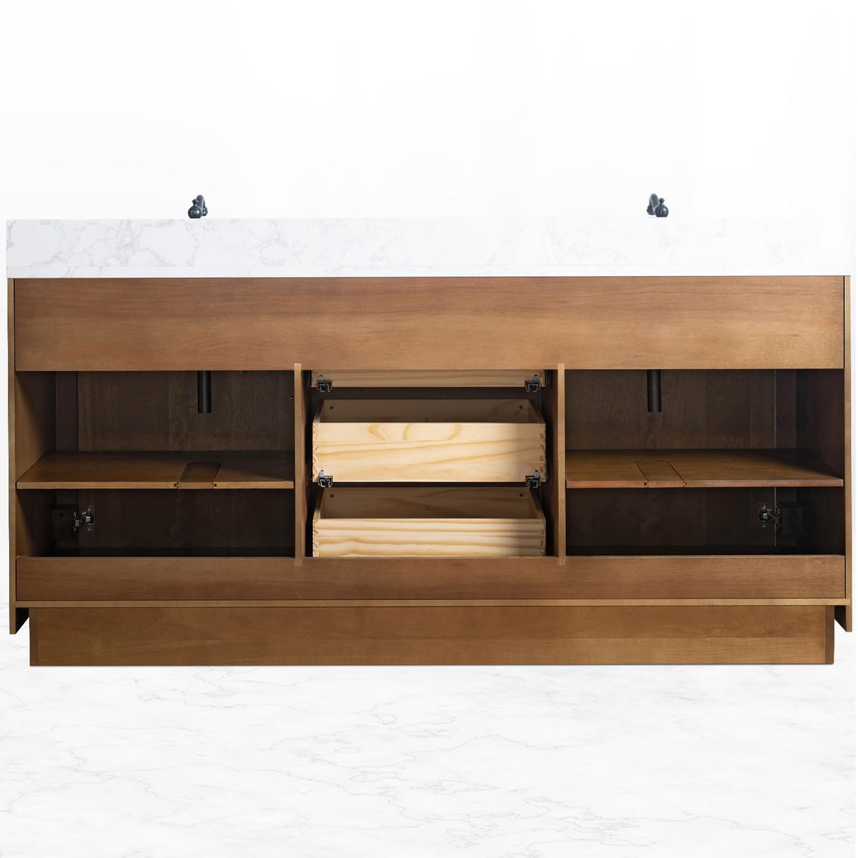 Vanity Art 72 inch Double Sink Bathroom Vanity, Modern Wood Bath Vanity with Carrara Marble Top, Vanity Cabinet with Doors, Removable Shelf, Solid Wood Frame, Tan, VA7072DE Vanity Art