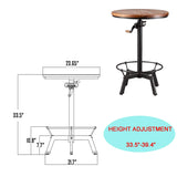 Topower Adjustable Height Industrial Pub Table with Round Wooden Top - Black Topower