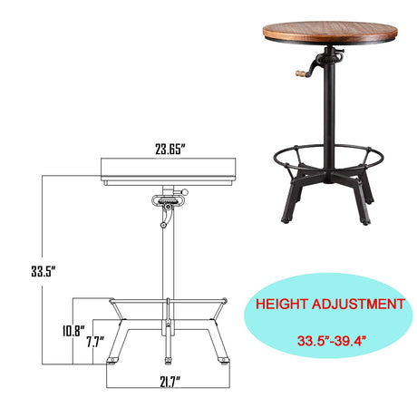 Topower Adjustable Height Industrial Pub Table with Round Wooden Top - Black Topower