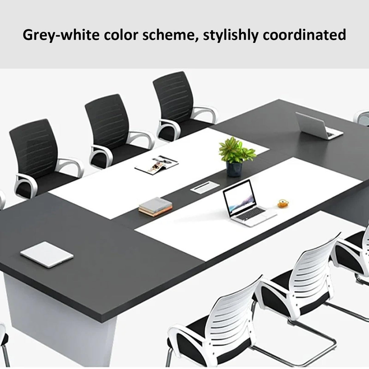 Nuipesn Rectangular Conference Room Table, Seminar Table Meeting Room Table Boardroom Desk Business Seminar Table Printer Desk no Chair for Office (Oak+Grey,9.84FT,118.11" L*51.18" W*29.53" H) Nuipesn