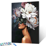 Tucocoo Lady Head Flower Picture Paint by Numbers for Adults - Modern Style Oil Painting Set - Fashion Acrylic Figure Without Frame - 16''W x 20''H Tucocoo