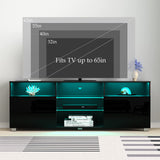 High Glossy LED Black TV Stand for 55/60/65 inch TV,Modern LED Entertainment Center with Adjustable Storage Shelves,Game Console Entertainment Center,TV Table Media Furniture (57inch, Black) Vinctik 6&Fox