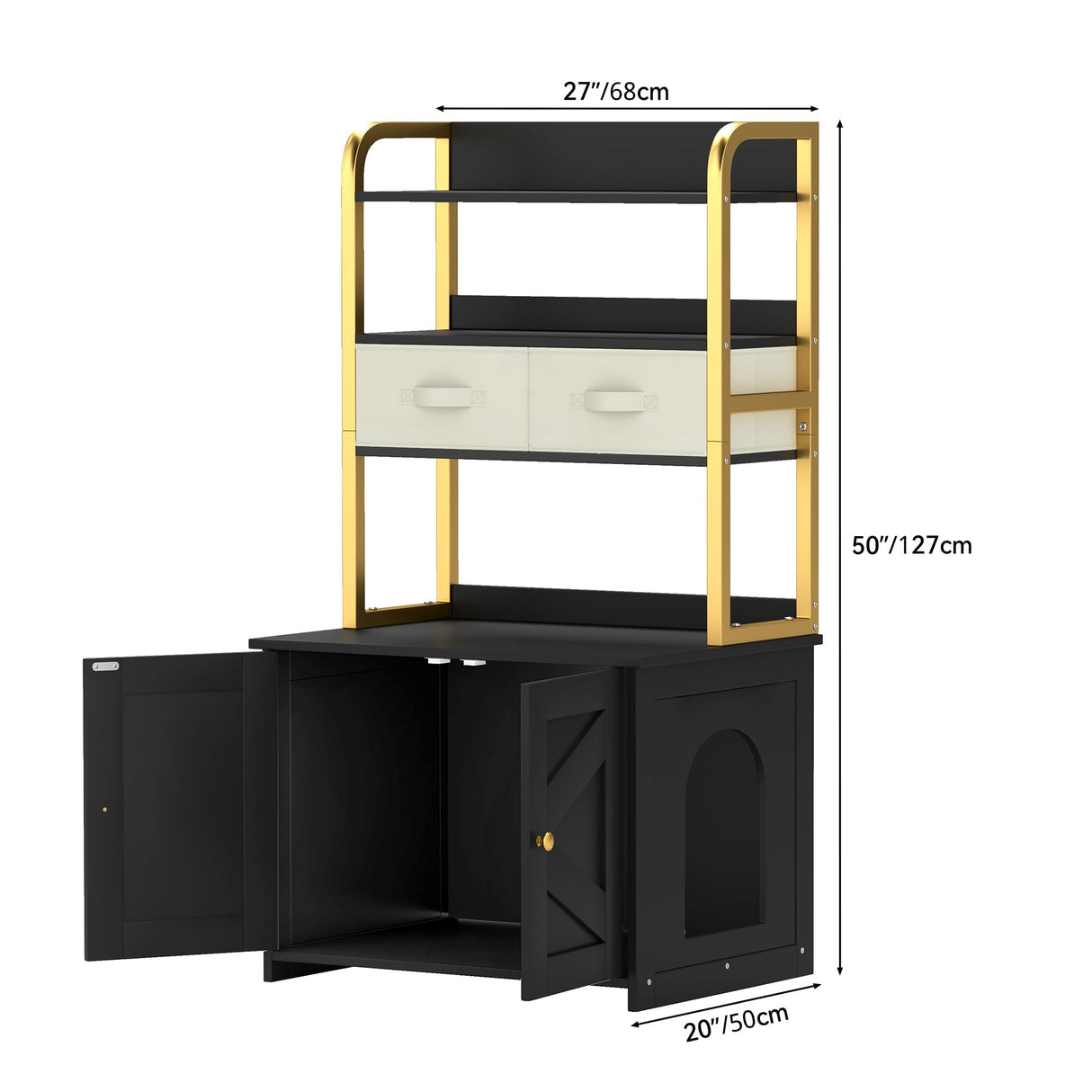 YITAHOME 27" Cat Litter Box Enclosure with Storage Shelves, Large Hidden Cat Litter Box Furniture with 2 Drawers & Soft Cusion, Wooden Hidden Cat Cabinet Washroom Corner, Black YITAHOME